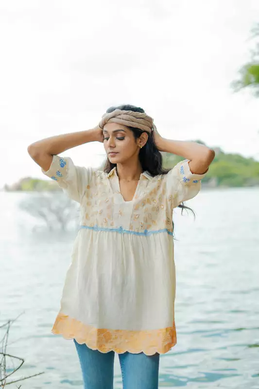 Beige Cotton Collar Tunic